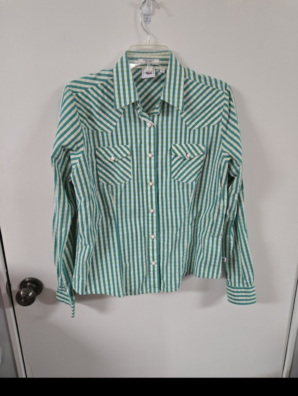 Cruel Girl Green Striped pearl snap sz L cowgirl western wear rodeo shirt
